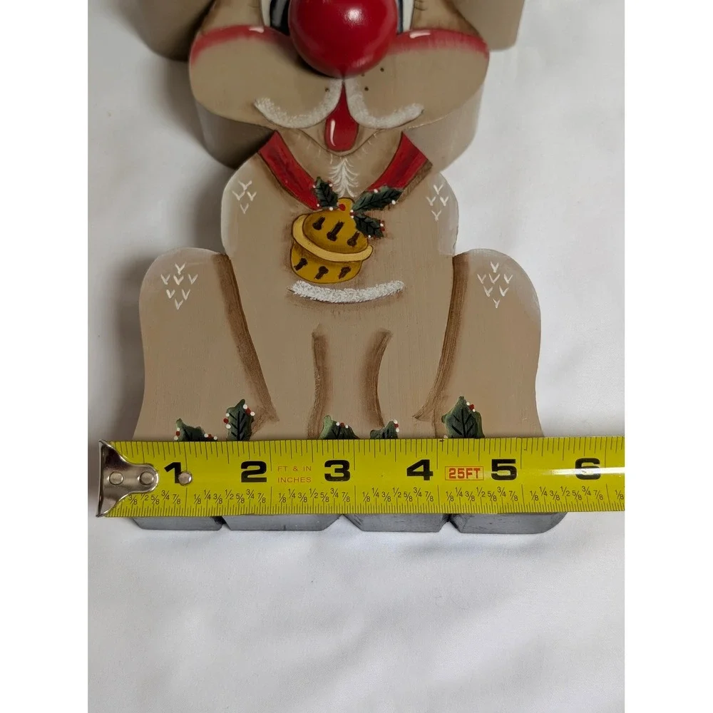 Vintage Hand Painted Wooden Reindeer Musical Figurine Whimsical Folk Art